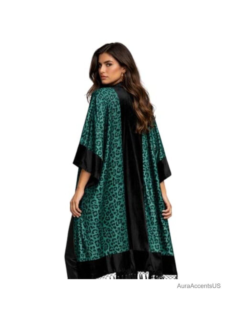 Velvet Burnout Kimono Cardigan Cover Up with Tassels Leopard Jacket